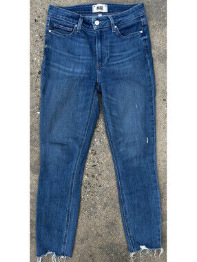 Paige Jeans Hoxton Crop Skinny Medium Wash Denim High Rise Size 27W x 25L Frayed